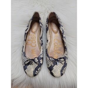 Sam Edelman Felicia Ballet Flats Shoes Bow Snake Print Leather Women's Size 7